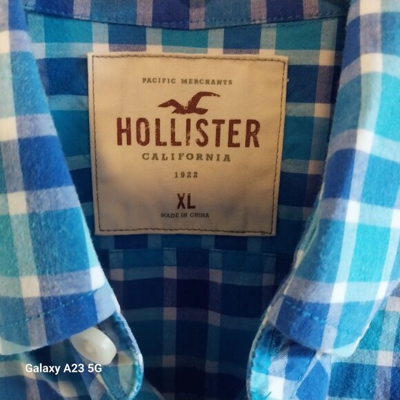 Hollister Mens Blue Plaid Button-Up Shirt XL Cotton Preppy Classic Office - Picture 2 of 8